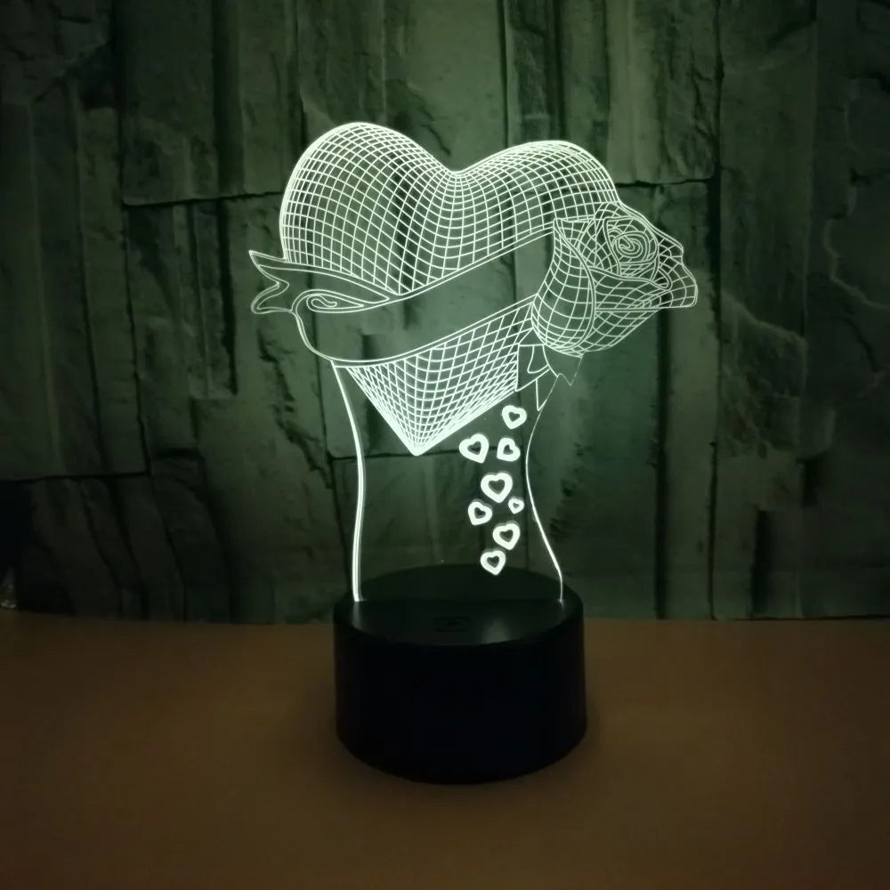 3D night light with acrylic panel and ABS base, seven colours, touch control, USB powered, 3W 5V