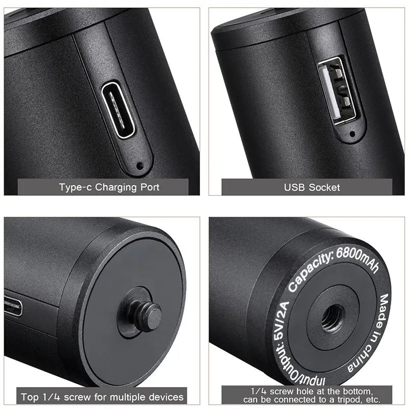 Black aluminium alloy portable power bank with a carry handle, showing its compact size.