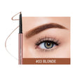 Triangular eyebrow makeup pencil in a colour box with six shade options including Auburn and Blonde.