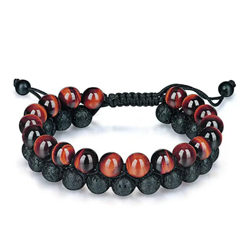 Matte black agate couple bracelets with geometric beads in individually packaged presentation