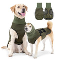 Army Green polyester dog anti-anxiety jacket shown on medium-sized dog