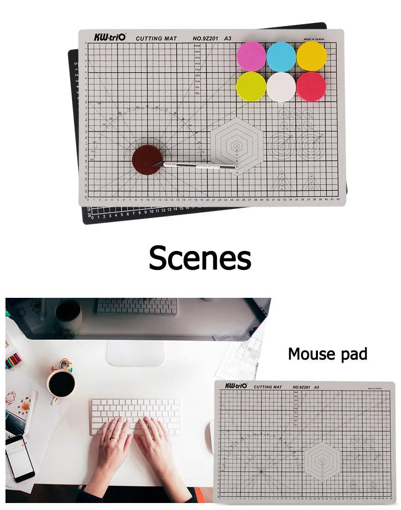 A3 double-sided self-healing cutting mat with centimetre grid lines in green, 450x300mm