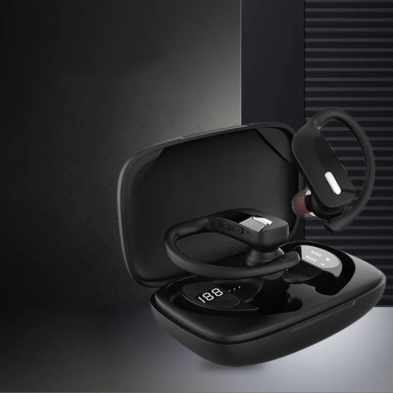 LED digital display Bluetooth 5.0 hanging ear wireless headset in T16 black and T17 black