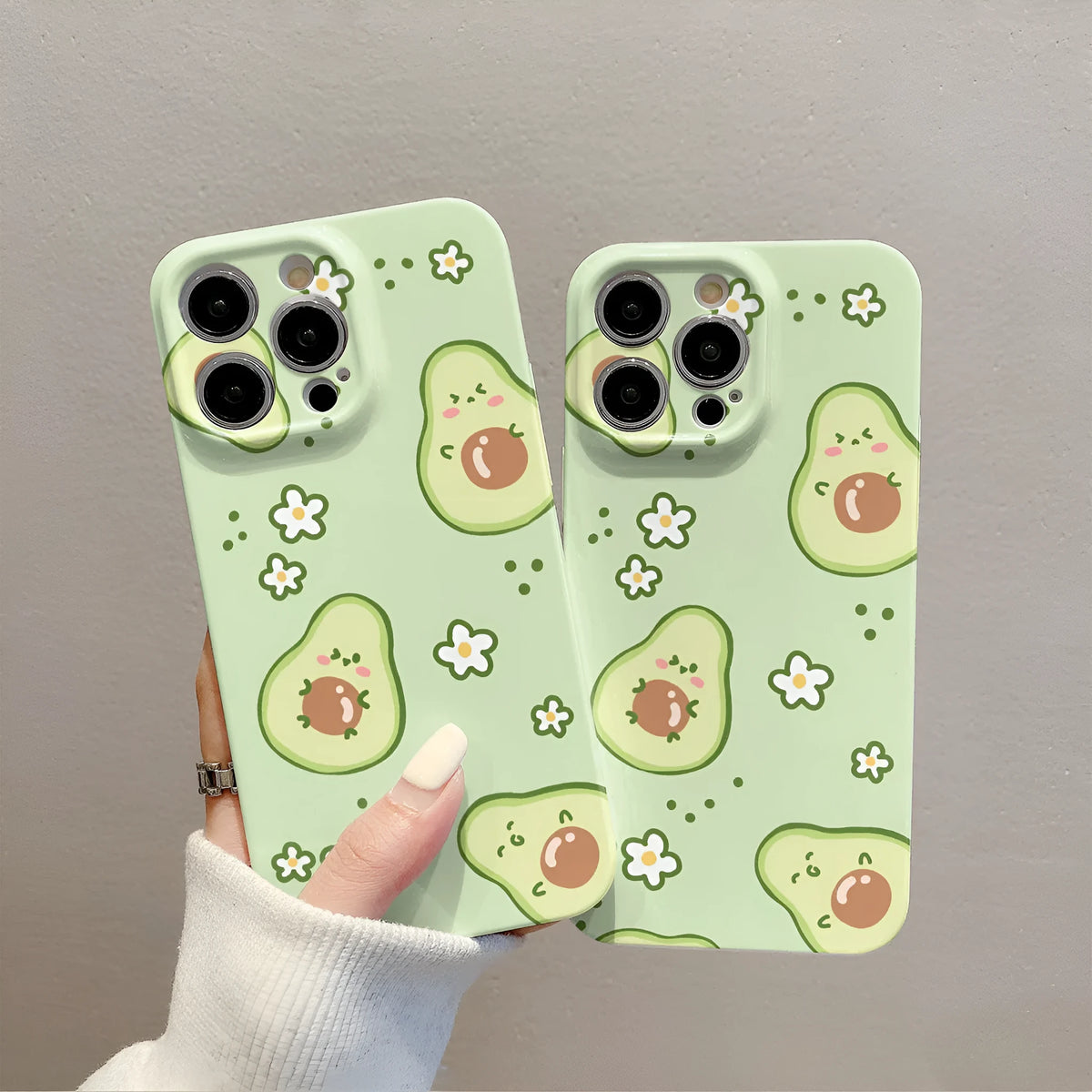Green avocado film shell iPhone case with floral thermal transfer design and all-inclusive shockproof cover