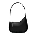 Genuine cowhide leather ladies handbag in half moon shape with wide shoulder strap