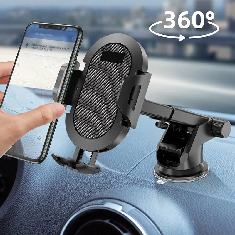 Auto lock car phone holder mounted on air vent with black grey ABS and silicone construction