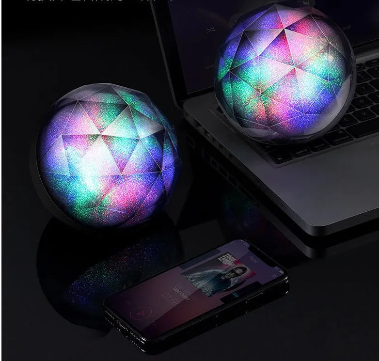 Compact LED seven-color Bluetooth speaker magic ball with colour-changing lights on a plain background