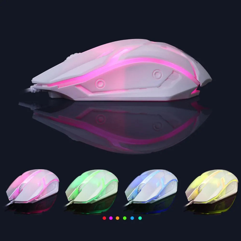 GTX300 black and white wired gaming keyboard and mouse set with coloured backlighting on a desk.
