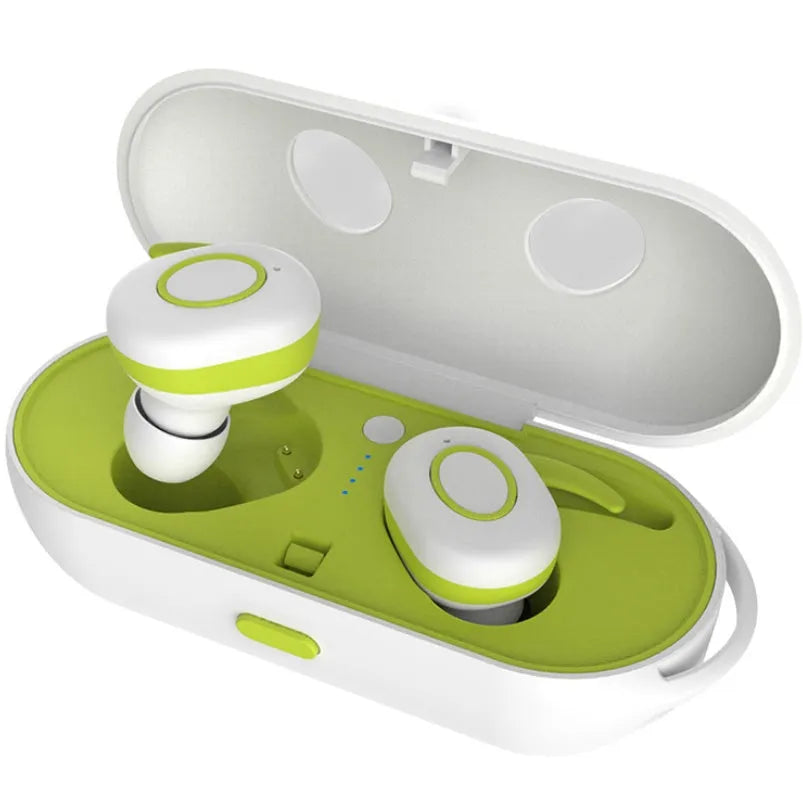 CSR Air TWS wireless Bluetooth earbuds in black, green, red, and white colours displayed on a surface.