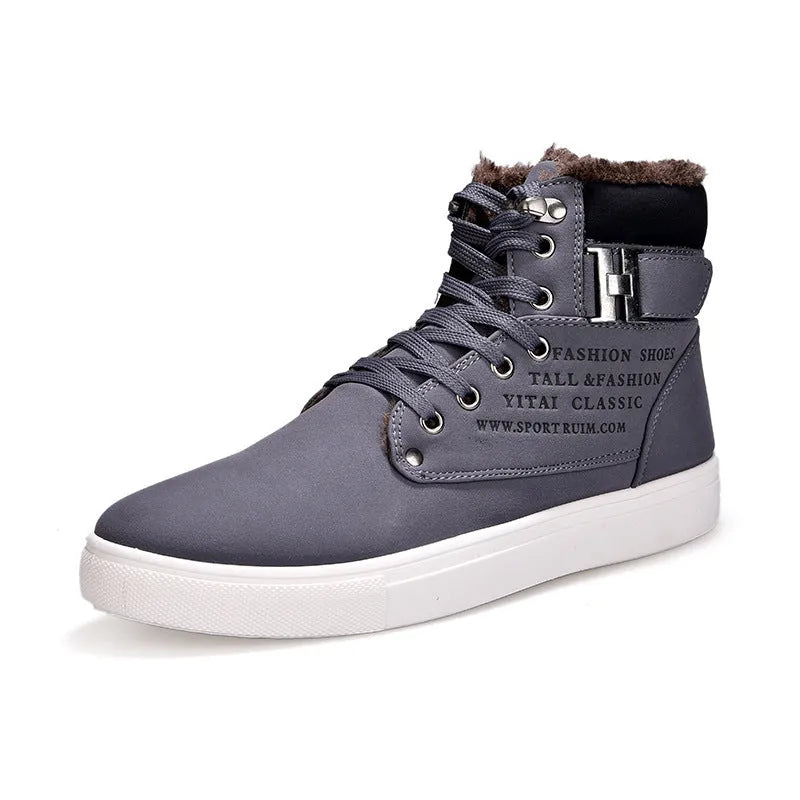 DEKABR men's high top canvas casual shoes in brown with fur lining and rubber outsole