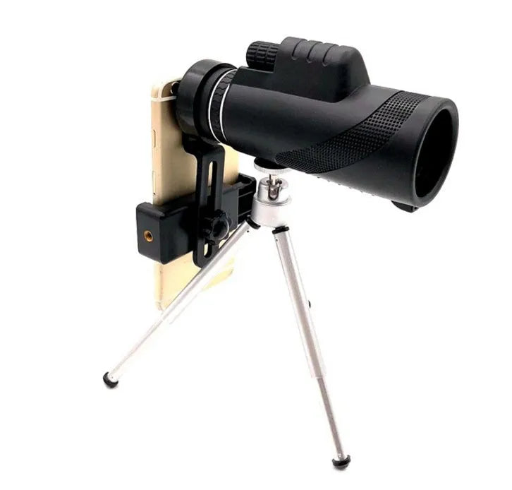 Black HD 40x60 monocular telescope for smartphones shown with lens details.