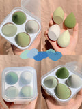 Four coloured synthetic sponge makeup eggs in Grape, Mango, Mint and Peach shades
