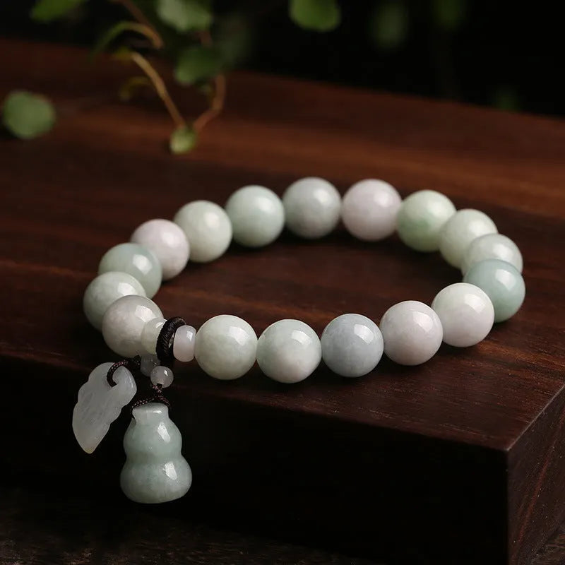 Natural emerald jade hanging bracelet with Maitreya Buddha geometric design