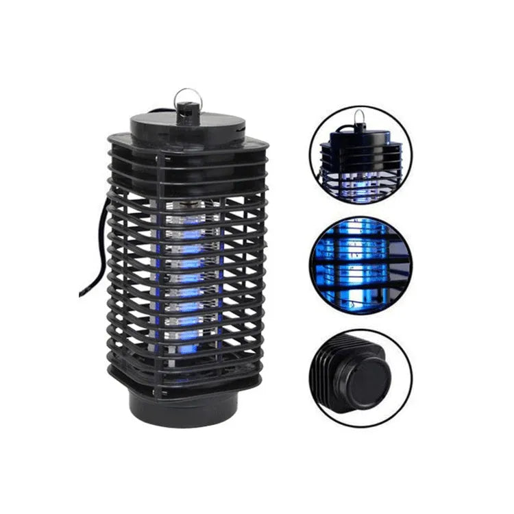 Black Hanging King Kong electric mosquito killer lamp with a metal grid and choice of international power plugs.