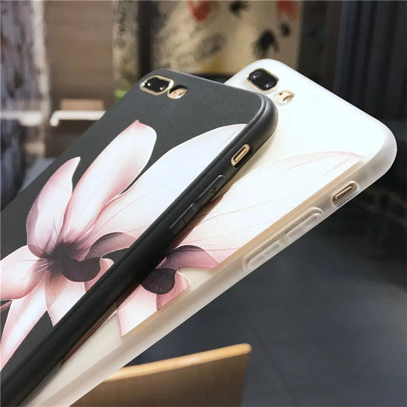 Embossed floral TPU iPhone case back cover in black and white options