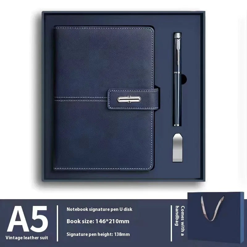 A5 notebook with PU leather cover in multiple colour options including red, green, blue and black