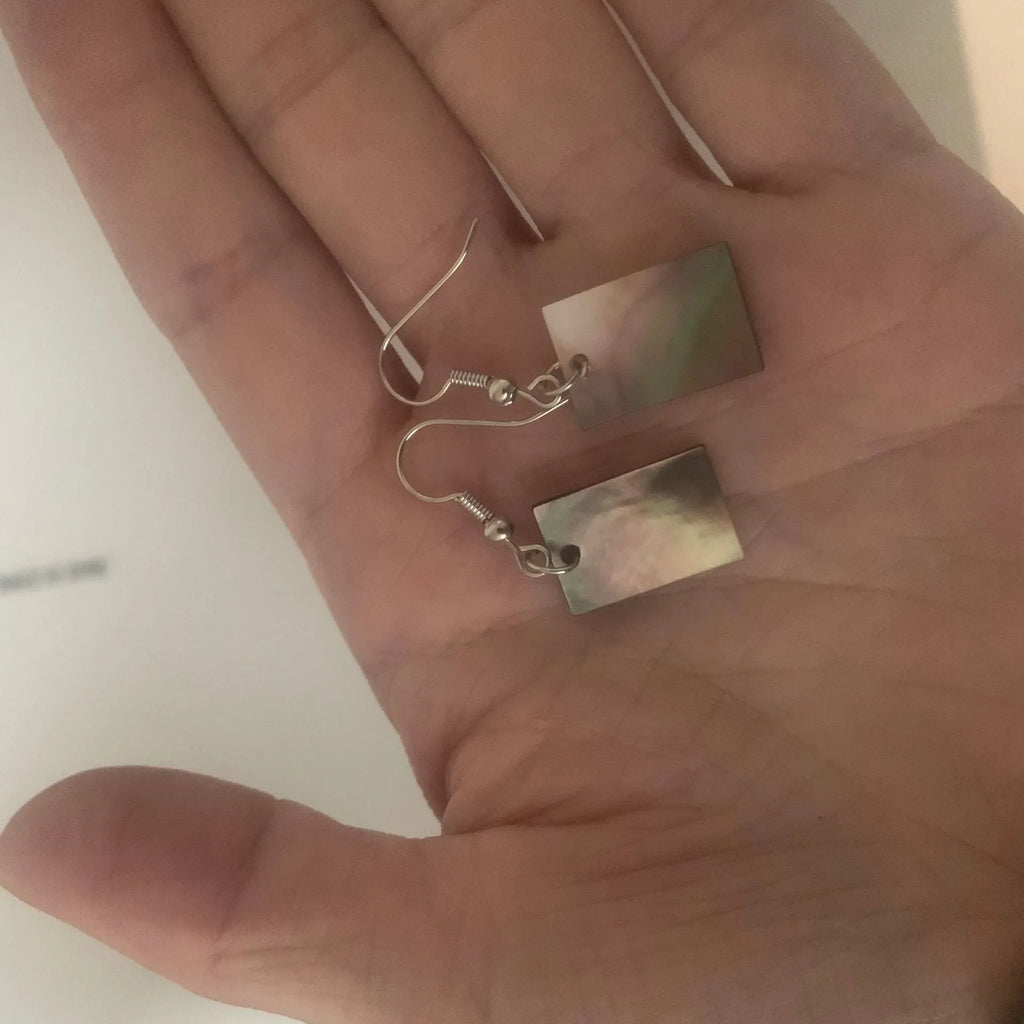 Women's geometric shell earrings in square panther or rectangular shell designs with natural material