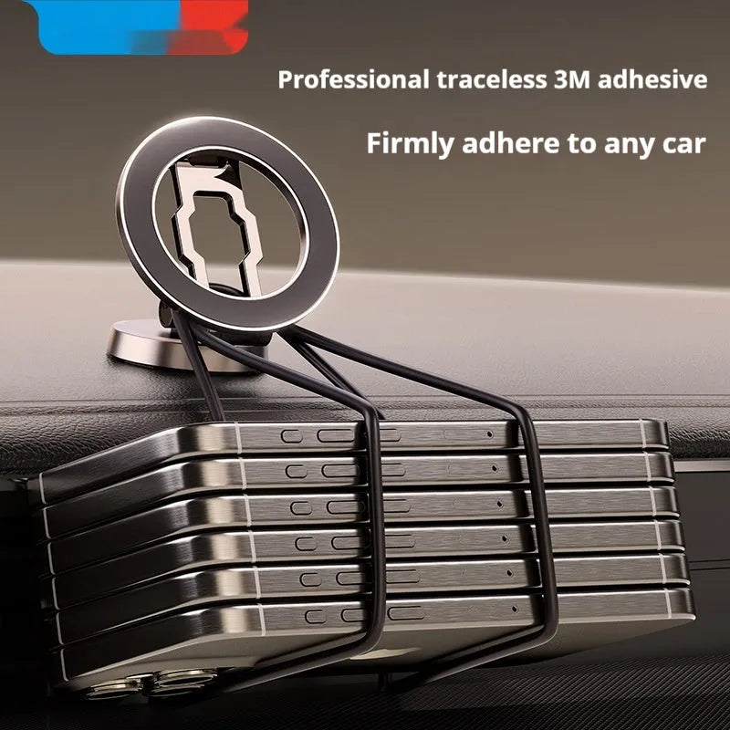 Black magnetic foldable metal car bracket for holding a smartphone in a vehicle
