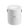 Slim USB rechargeable humidifier with colour LED light in green, grey, pink or white, showing water tank and USB port.