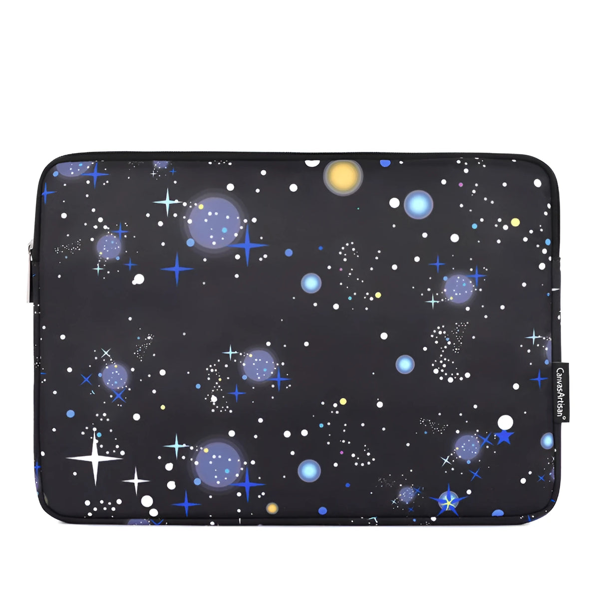 Canvasartisan black polyester notebook case with zipper and starlight pattern, medium size horizontal square shape
