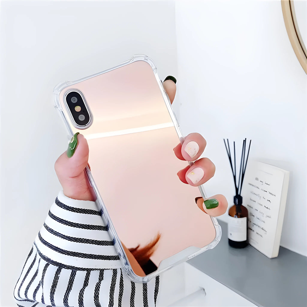Soft TPU mirror finish protective case for iPhone on a table
