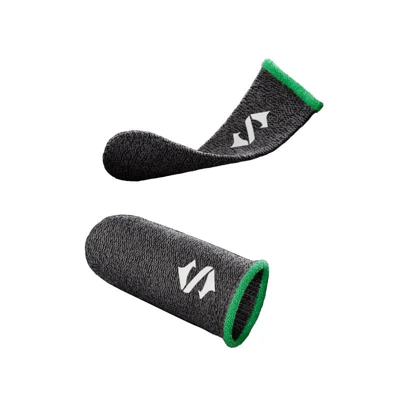 Green game thumb sleeve with silver fiber ring-spun yarn and 3M reflective logo for sweaty hands