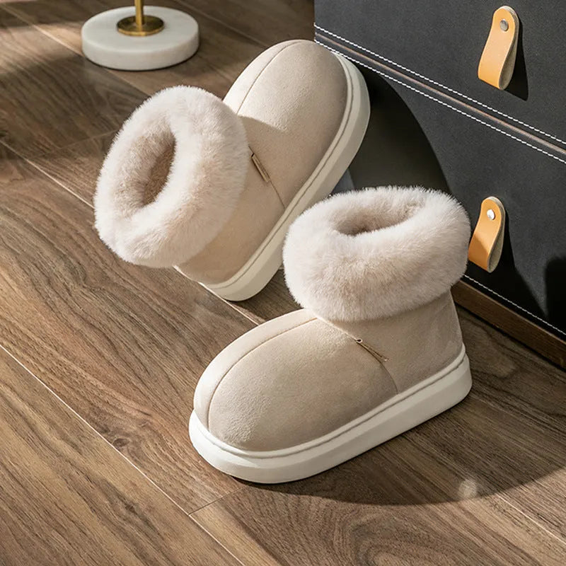 Women winter thick-soled cotton snow boots with plush upper and EVA sole in Beige