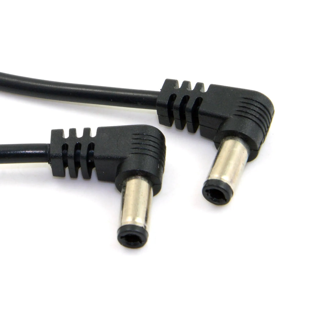 90 degree double bend DC power extension cable, 60cm, black, 5.5/2.5mm tuning fork head
