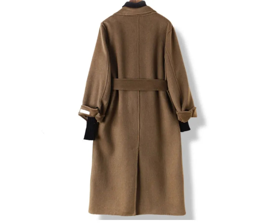 Men's long suit collar wool coat in black and caramel colour options