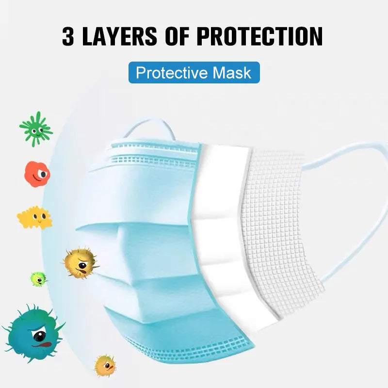 Disposable 3-ply medical-surgical face mask with blue earloop, 175mm x 95mm non-woven