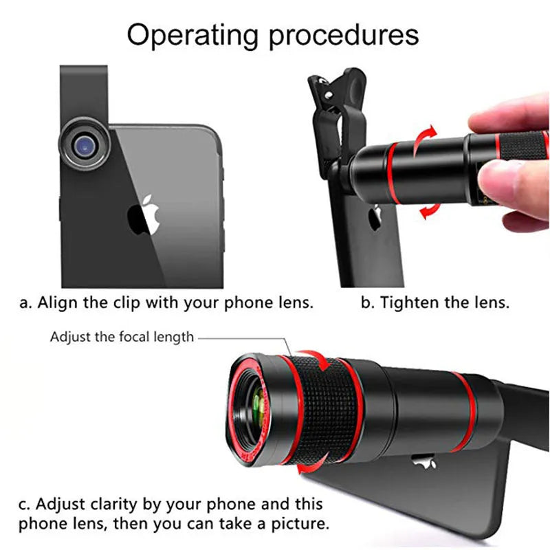 Cell phone telescope lens 20x roof prism 18mm objective 33x94mm in black or white
