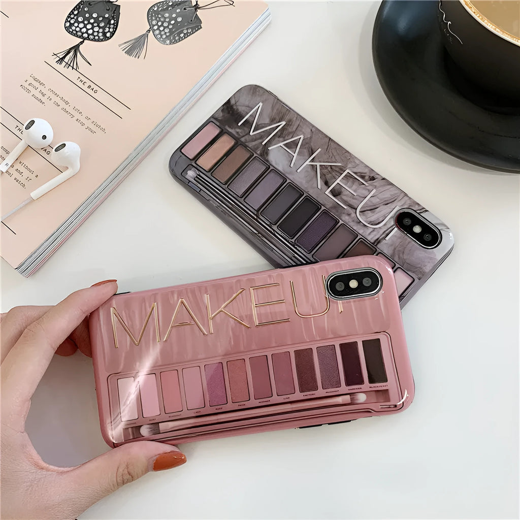 Silicone iPhone case in flesh colour with an abstract eye shadow pattern design on the back.