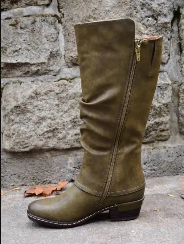 Women’s PU ankle boots with block heel and round toe in black colour option
