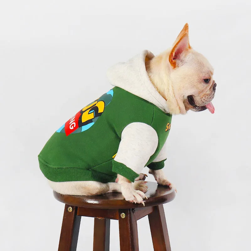 Green cotton dog coat for large dogs, shown in size L, XL, 2XL, 3XL, or 4XL for autumn and winter.