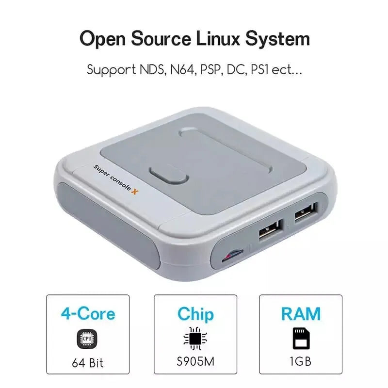 Portable HD wireless game emulator arcade host with two 2.4G handles and 4K HDMI output