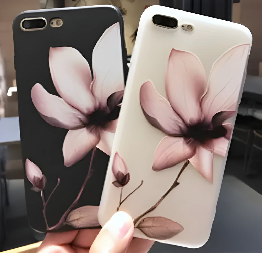 Embossed floral TPU iPhone case back cover in black and white options