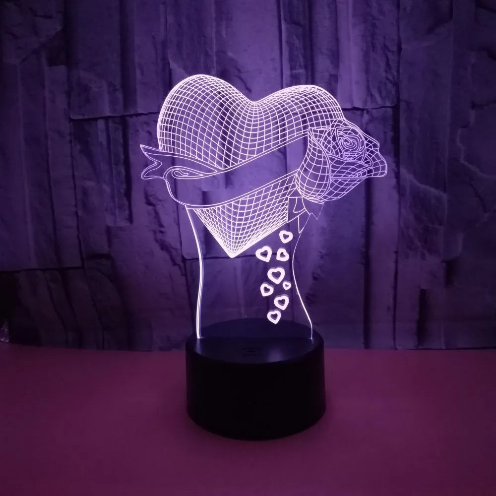 3D night light with acrylic panel and ABS base, seven colours, touch control, USB powered, 3W 5V