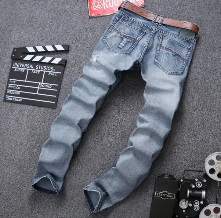 MCCKLE mens light blue ripped jeans slim fit distressed denim joggers plus size 28-42