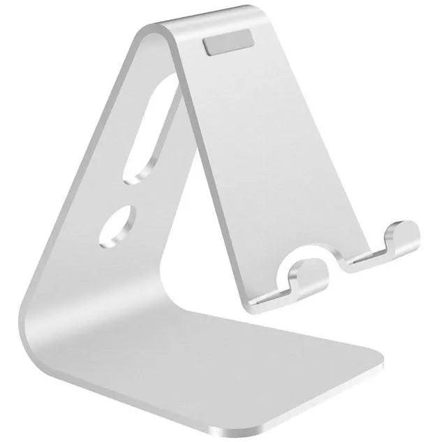 Aluminium Universal Phone Buddy stand holding a tablet, shown in silver colour.