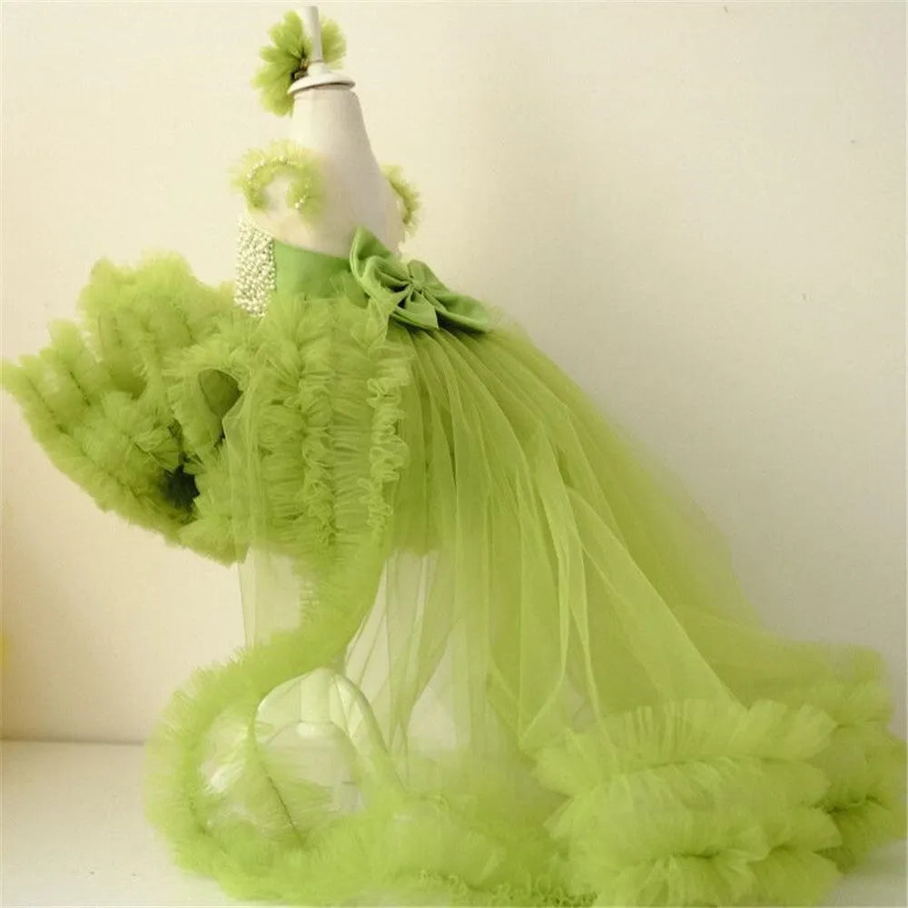 Girls linen princess dress in fairy mori style with small trailing host design, available in four colours and heights 80cm to 160cm.