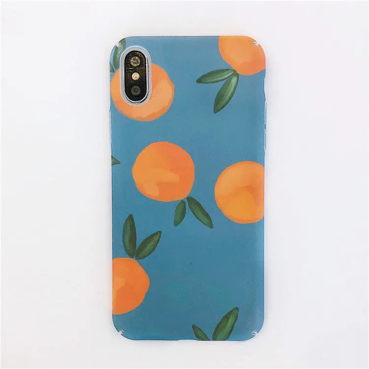 Orange retro iPhone case with water and blue background design for models 6 to XR