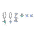 Gold and silver flower stud earrings with zircon detail in Japanese Korean sweet girl style.