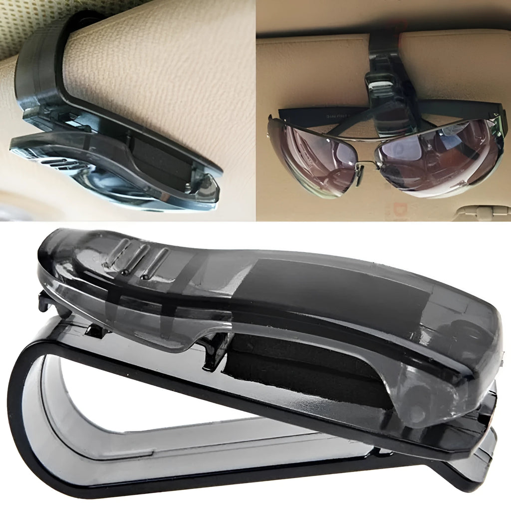 Car sun visor glasses clip holder with soft pad jaws holding sunglasses
