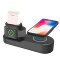 W3 wireless charging station showing phone, Apple Watch and earphones charging simultaneously on a black unit.