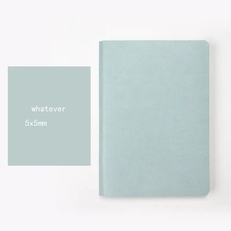 A5 dotted notebook with imitation leather cover in blue or pink colour options showing dot matrix interior pages