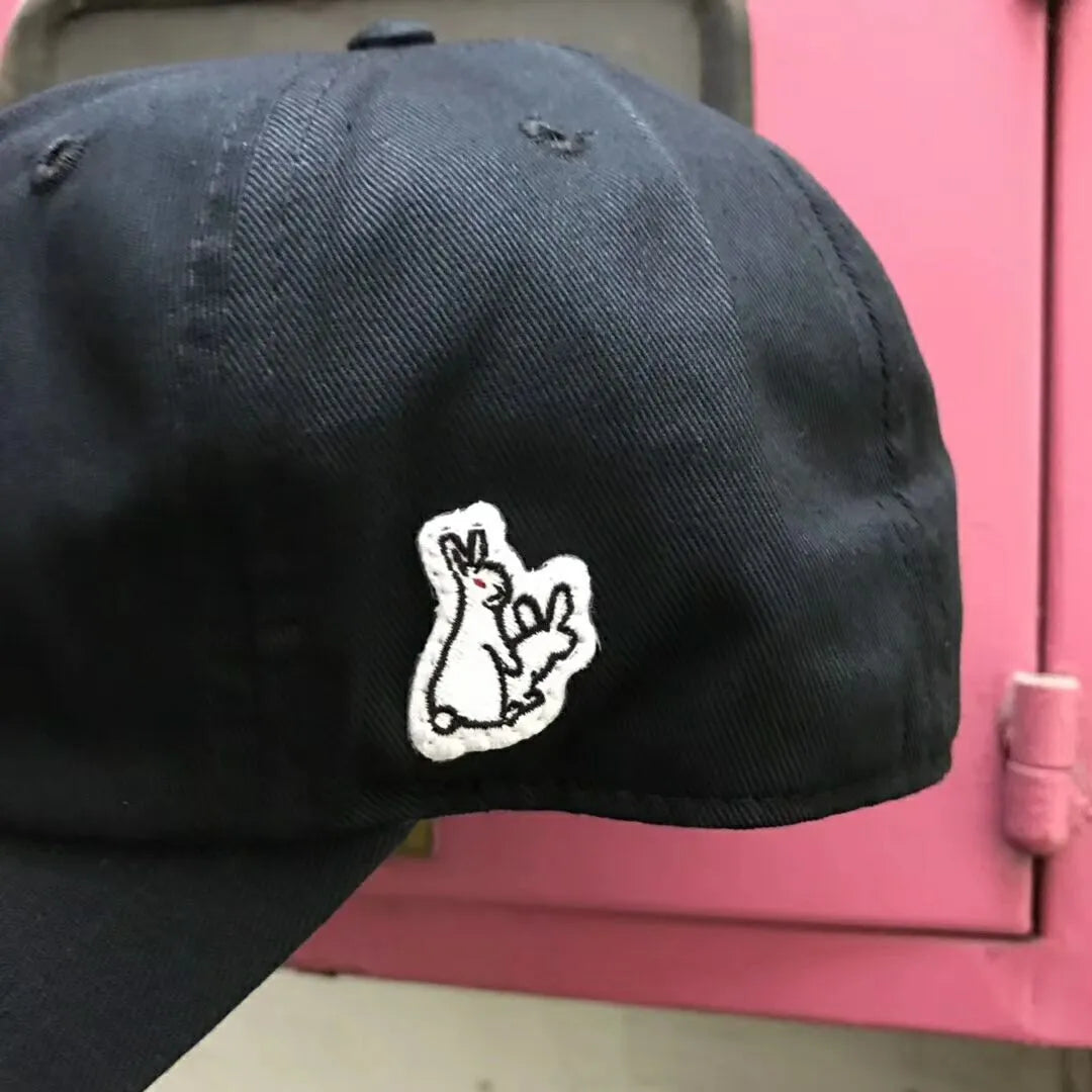Black men's cotton baseball cap with letter pattern and soft top for street and travel wear