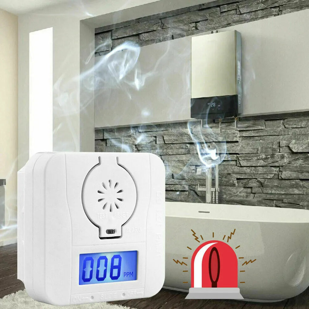 White carbon monoxide alarm unit for wall mounting with wireless communication and audible alarm function