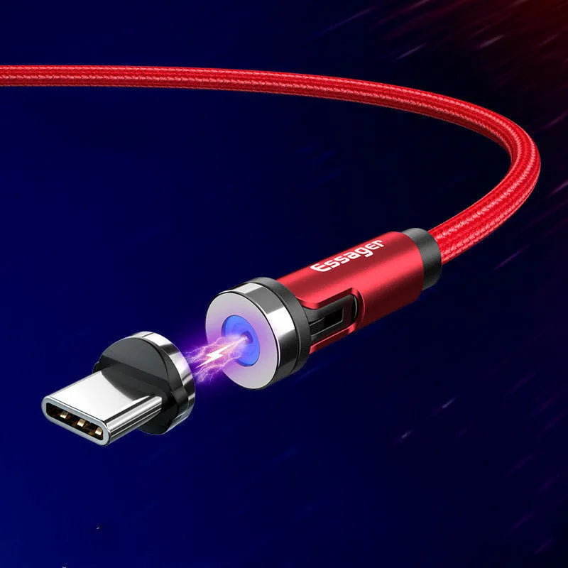 Magnetic rotating data cable in deep space grey or lucky red, 1m or 2m, for Apple, Micro USB and Type-C.