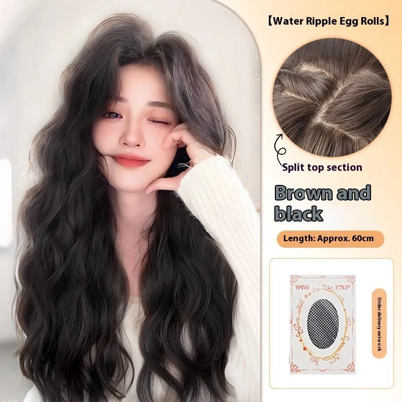 Full-head long curly hair wig with side bangs in high temperature fibre material