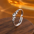 Retro silver heart-shaped open ring made of copper with minimalist love heart design